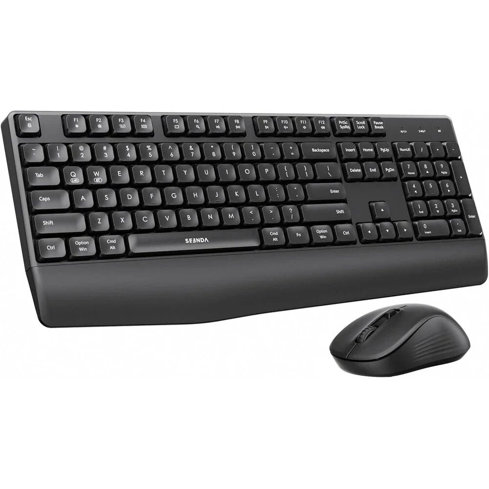 seenda COE200 Wireless Bluetooth Keyboard Mouse Combo Ergonomic Wrist Rest Black